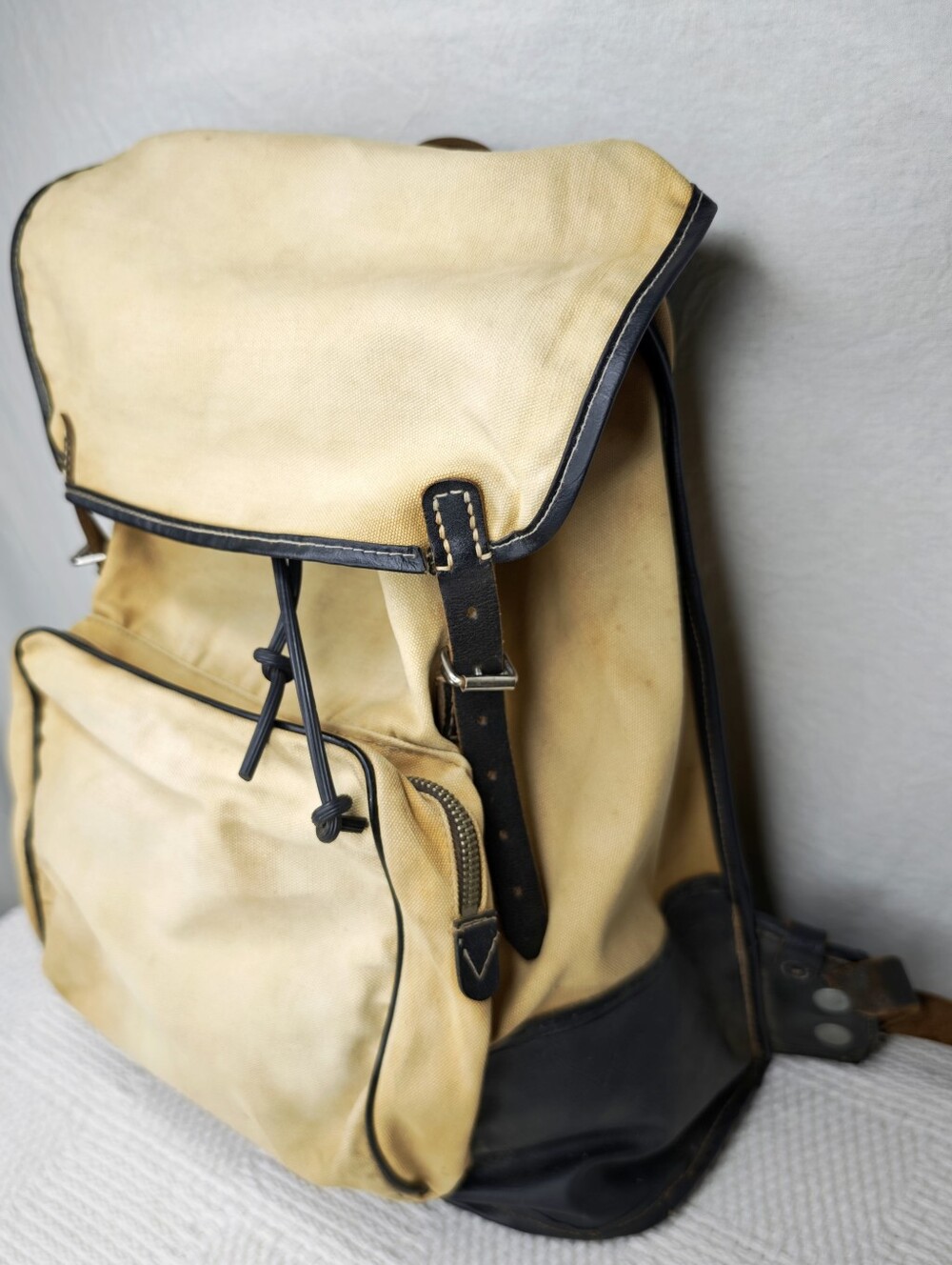 Antique canvas and leather rucksack